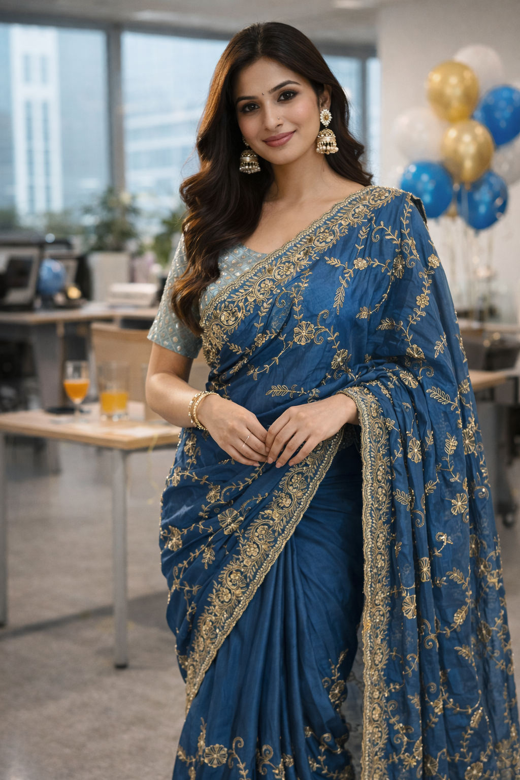 Royal Blue Kolkata Handwork Saree