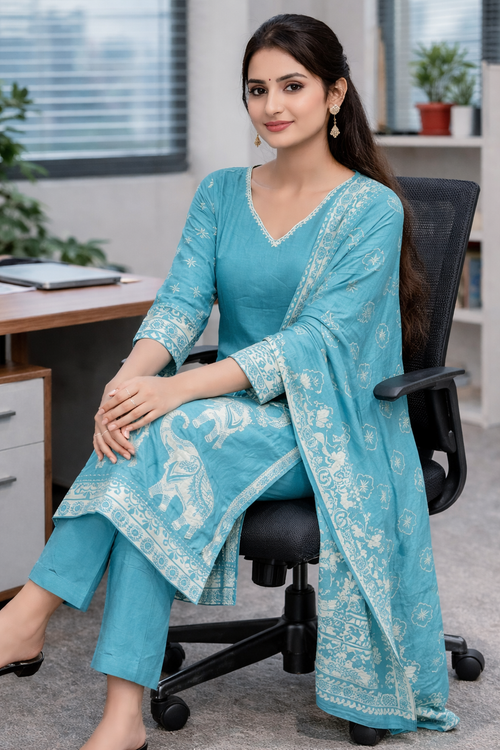 Pure Fabric Elegant Office Suit with Gazi Dupatta